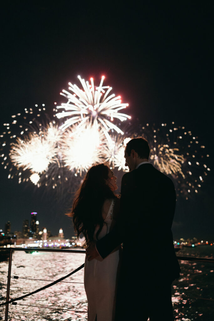 Reception exit with Lake Michigan fireworks 